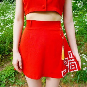 kinye, (KINYE_SK) Korean painting skirt - Red
