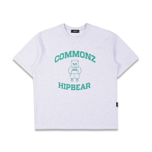 COMMONZ, 커먼즈 힙베어 반팔 티셔츠 화이트 메란지