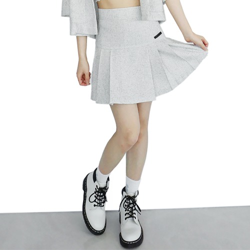 kinye, (KINYE_SK) Tweed pleats mini skirt - White
